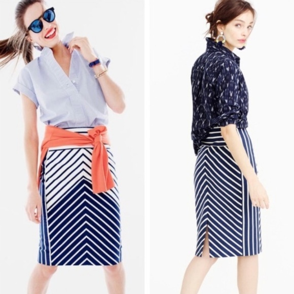 J. Crew Dresses & Skirts - J. Crew Pencil Skirt in Chevron Stripe Blue White